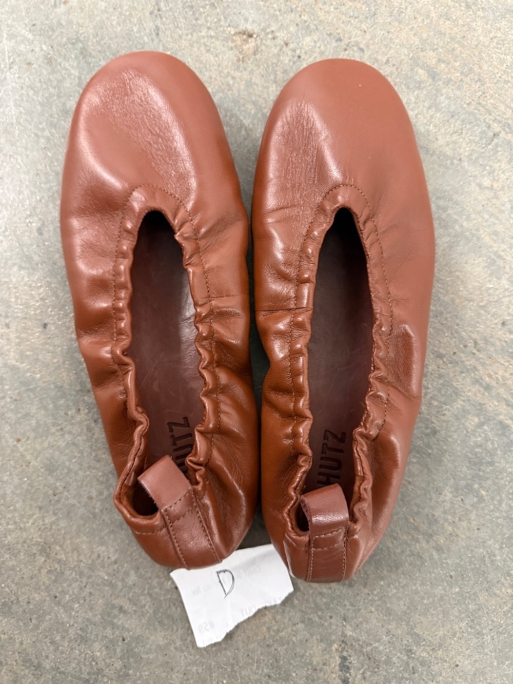 SCHUTZ Cognac Leather Gathered Ballet Flats - Picture 3 of 4